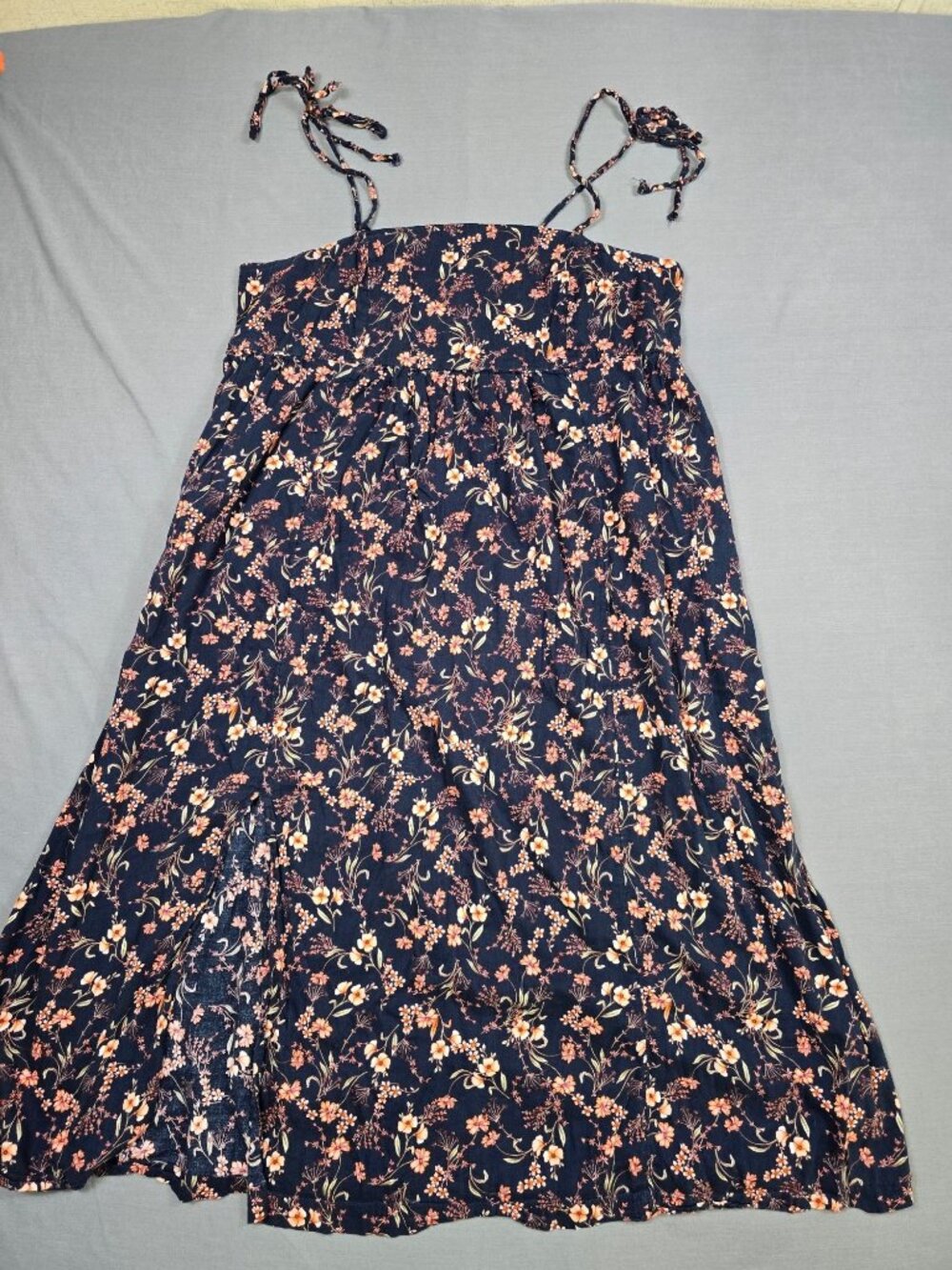 Old Navy XL Womens Blue Floral Print Midi Dress With Tie Straps Cottage Core